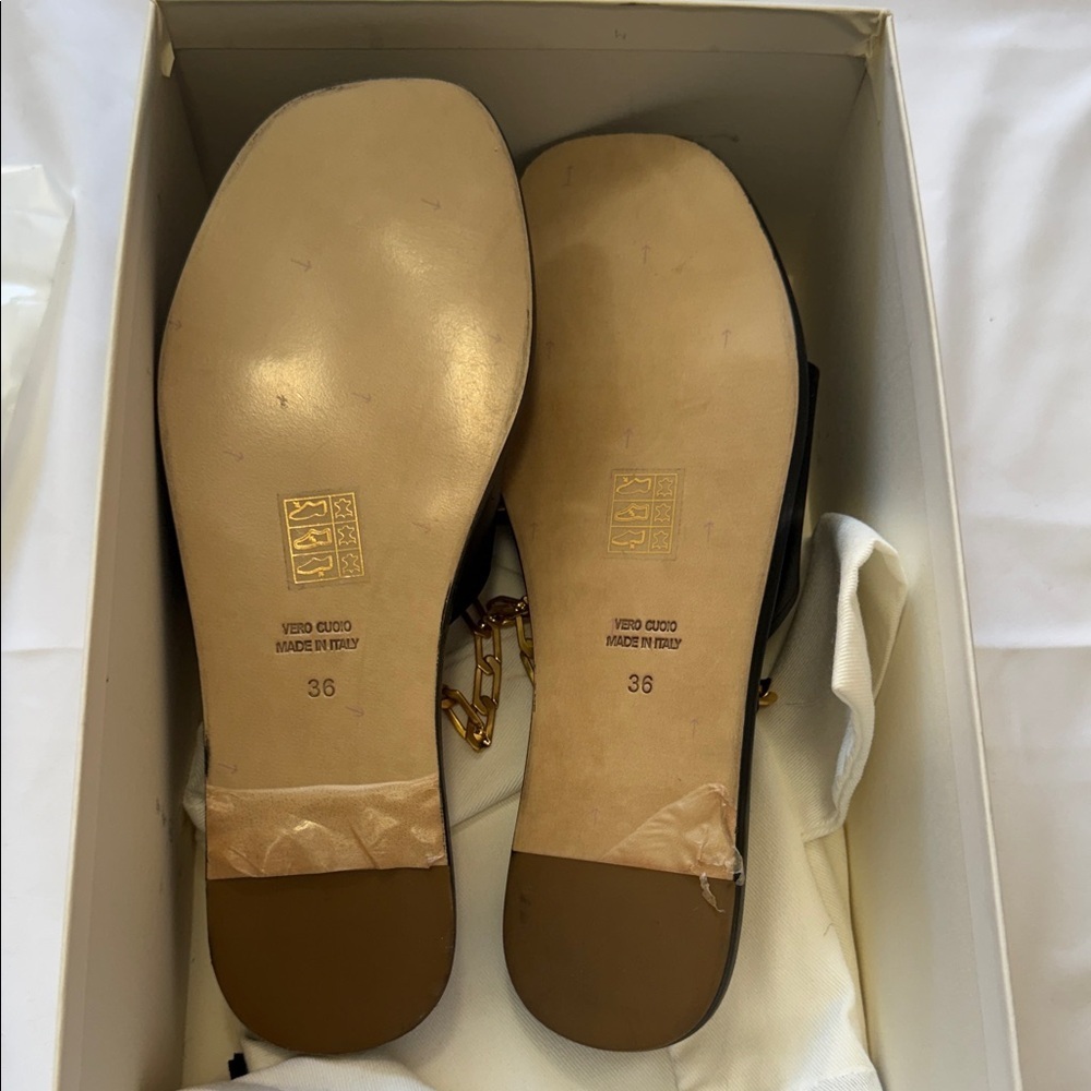 Sandro Black Sandals with Gold Chain - Picture 3 of 5